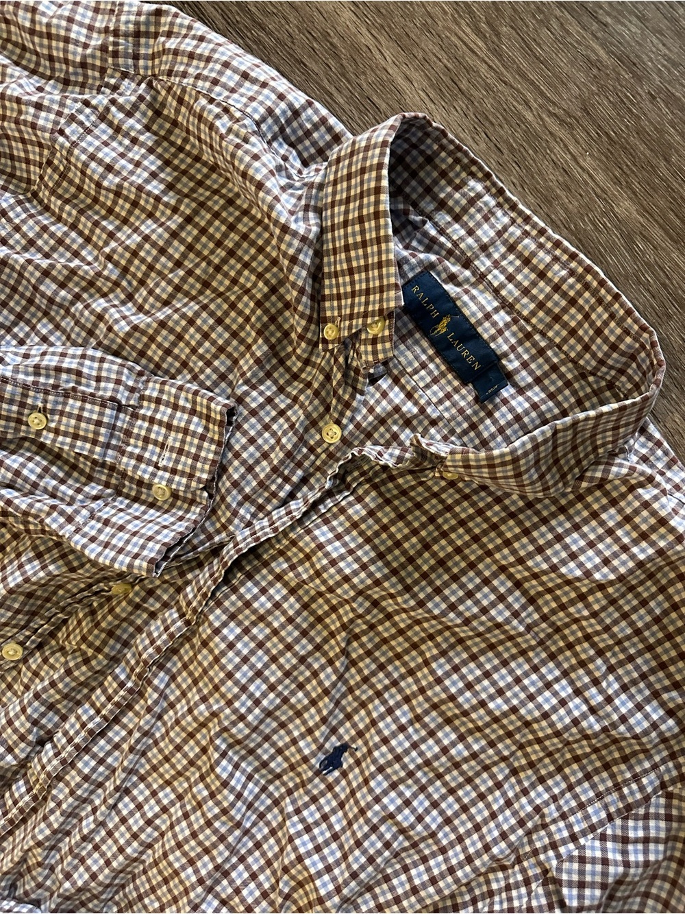 Ralph Lauren Brown White Blue Check Woven Long Sleeve Button-Up Shirt XLT Men’s